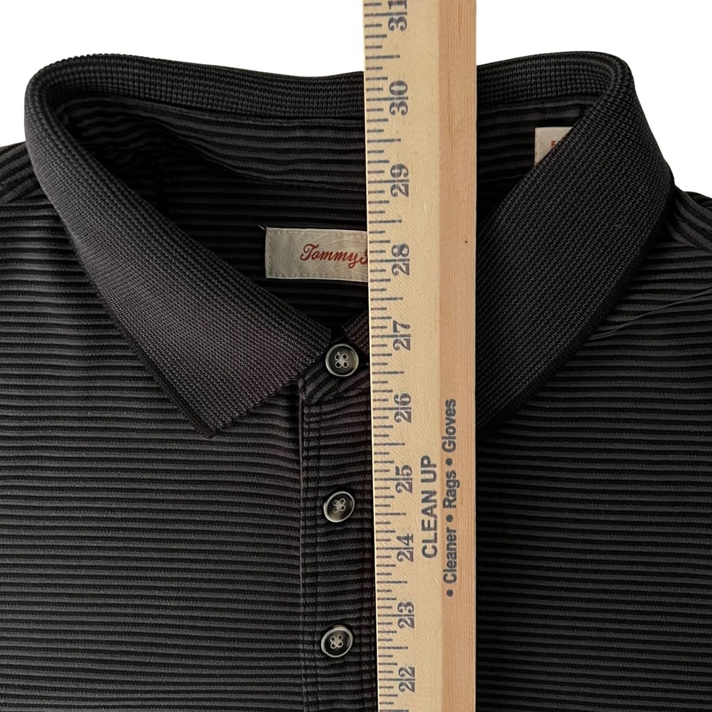Tommy Bahama Mens Large Polo Shirt Black Grey Striped Textured Modal Blend Short - Picture 5 of 8
